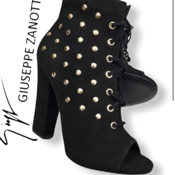 Giuseppe Zanotti Black Suede Alien Peep Toe Booties - Picture 2 of 9